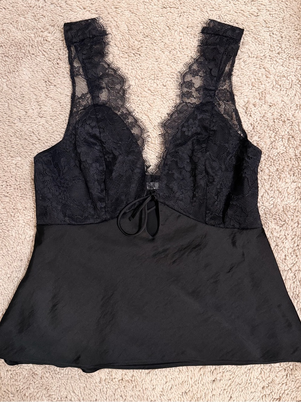 Abercrombie & Fitch Black Lace-Trim Satin Top